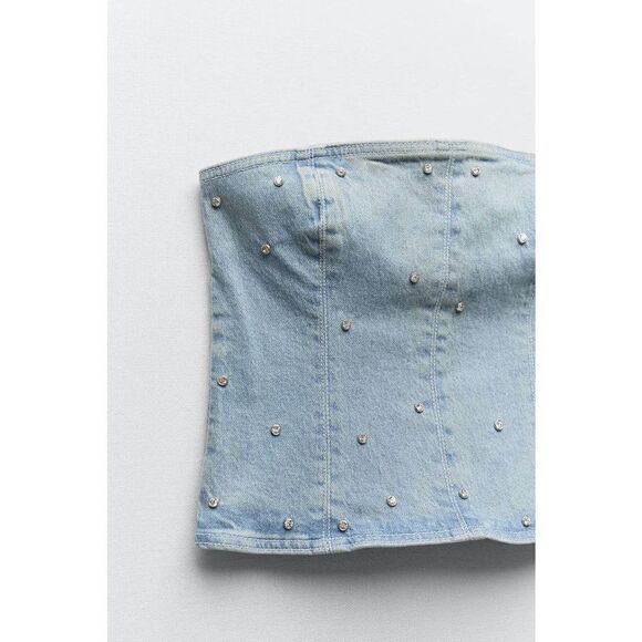 JEWELED ZARA DENIM LIMITED EDITION JEWELED DENIM CORSET ZARA HOLIDAY DENIM - Picture 12 of 16